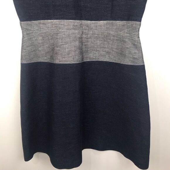 BCBGMAXAZRIA Navy Gray Colorblock Striped A Line Dress - Picture 7 of 13